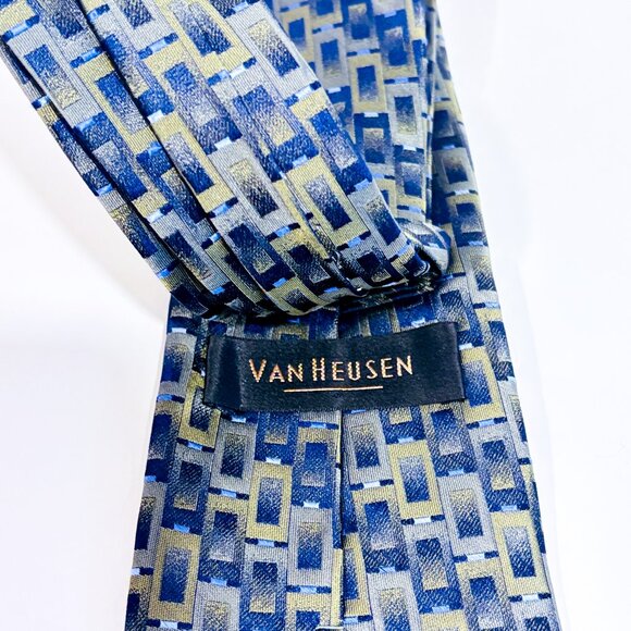 VAN HEUSEN Vintage Green Geometric Silk Tie | Retro Formal Menswear Accessory - Picture 2 of 3